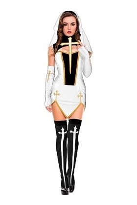 Sexy Nun Costume Adult Women Halloween Party Cosplay Dress Fancy Girl Sister Party With Stockings -white,One Size