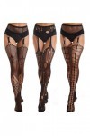 Yilanmy Lot de 3 paires de collants noirs pour femme Motif sexy Taille haute, 4 collants porte-jarretelles araignée + trou + 