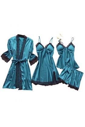Chemise de nuit 4 pièces pour femme sexy en coton mode sexy dentelle sous-vêtements chemise de nuit maison Sleepwear vêtement