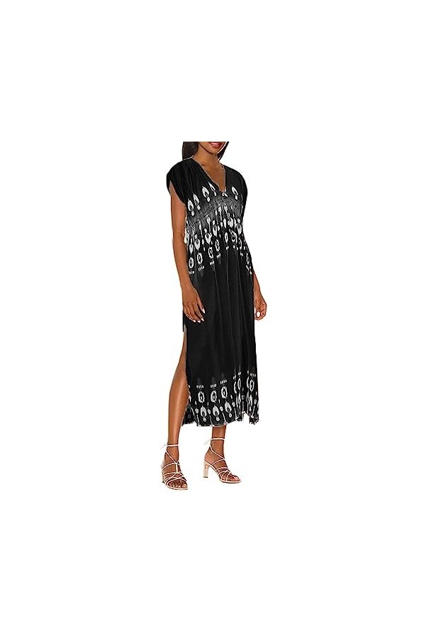 UOWEG 2023 été européen et américain Nouveau positionnement Impression col en V Robe Fendue Sexy Robe De Mère Noël Black, M 