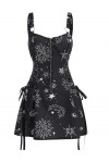 Corsets A Line Mini Dress E Girl Start and Moon Print Women High Street Bandage Sexy Fairy Grunge Tank Dress-Black,XL