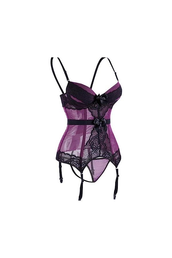 SHANHE Violet/Bleu/Noir Femmes Sexy Bustier Vintage Amovible Bretelles Spaghetti Bowknot Rembourré Coupe Corsets Avec G Strin