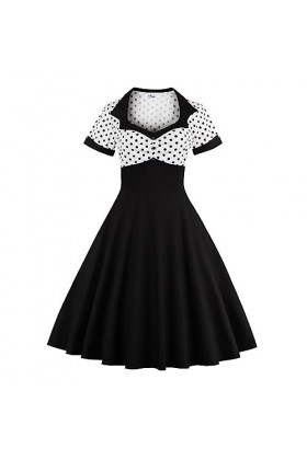 Robe Audrey Hepburn Coupe Classique - Robe À Et Encolure Carrée Robe Rétro Jupe Évasée Robe Cocktail Longue