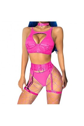 Lingerie pour Femmes pour Un Jeu Sexy Femmes Sexy Maille élastique Ceinture Demi jarretière surbuste Haut et Culotte Trois pi
