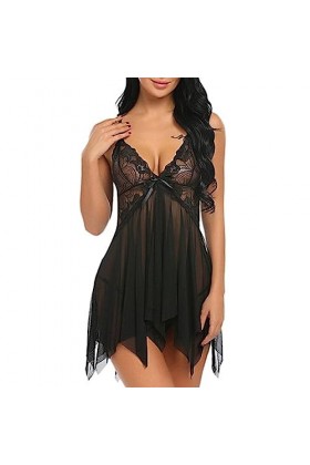 SHANHE Plus Size S-3XL Sexy Lingerie Ladies Sleepwear Women Lace Nightie Gown Erotic Baby Dolls Sling Night Dress Thong Set N