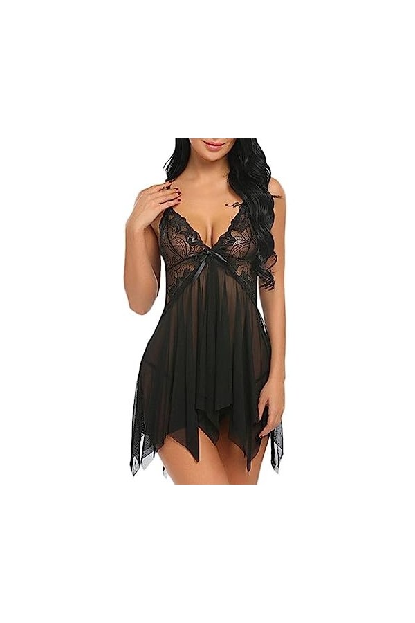 SHANHE Plus Size S-3XL Sexy Lingerie Ladies Sleepwear Women Lace Nightie Gown Erotic Baby Dolls Sling Night Dress Thong Set N