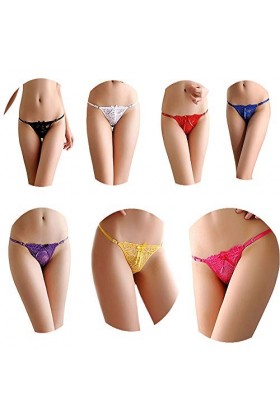 HTRUIYATY Glands de Femmes Bowknot Rubans Sexy Dentelle Tongs Culottes réglables g-String sous-vêtements Multicolour 