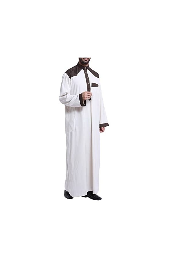 Mymyguoe Robe musulmane pour homme - Robe islamique avec poche de poitrine - Décontractée - Col en V - Manches longues - Caft