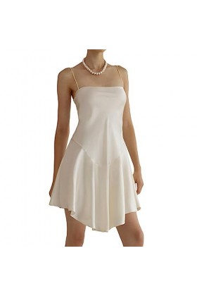 SHANHE Femmes Robe Courte à Bretelles soirée vêtements dété 2023 Couleur Unie sans Manches Licou Ourlet irrégulier Robe Sexy