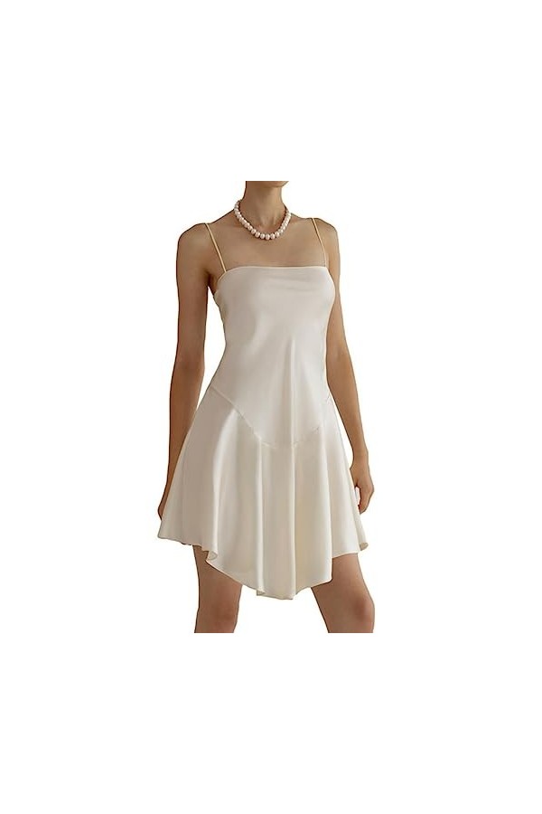 SHANHE Femmes Robe Courte à Bretelles soirée vêtements dété 2023 Couleur Unie sans Manches Licou Ourlet irrégulier Robe Sexy