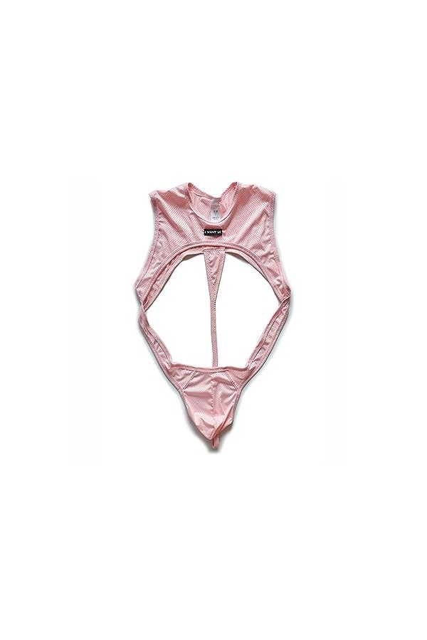 HYQPAI String Une Pièce pour Homme Sexy Bodysuit Jumpsuit sous-Vêtements Body Lingerie Color:Pink,Size:XL 