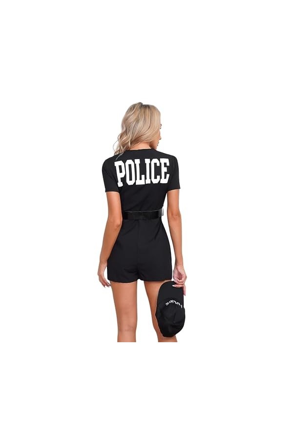 LiiYii Déguisement de Police Femme Costume de Policère Sexy Tenue de Carnaval Vêtement Uniforme de Police pour Femme Habits d