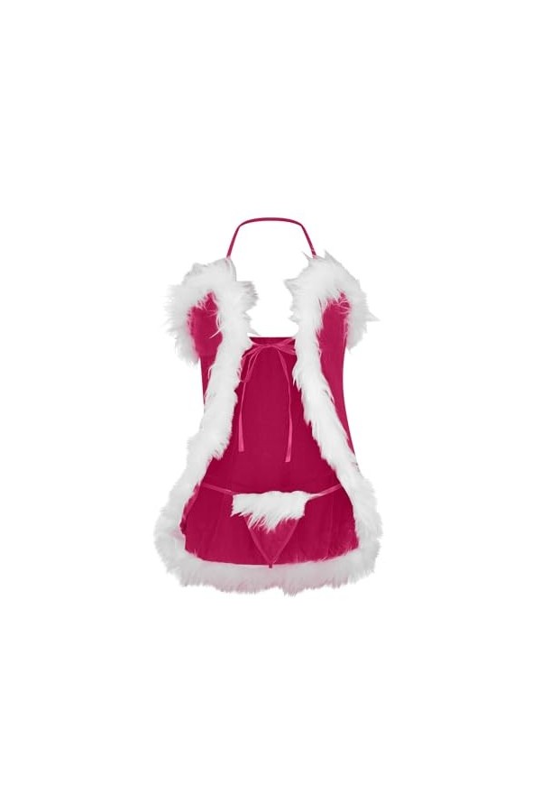 Ensemble De Lingerie De Noël pour Femmes - Ensemble De Lingerie Sexy De Noël Divisé en Trois Points De Couleur Unie, Col Lico