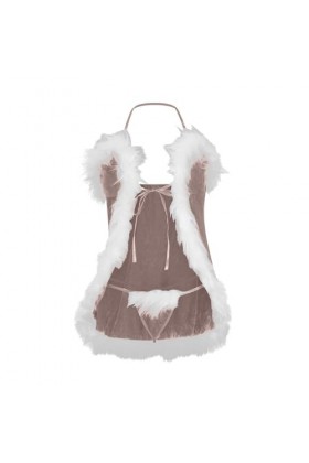 SMBHIAON Lingerie Sexy De Noël pour Femmes - Chemise De Nuit À Lacets À Col Dos Nu De Couleur Unie, Ensemble De Lingerie Sexy