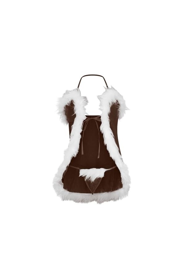 SMBHIAON Lingerie Sexy De Noël pour Femmes - Chemise De Nuit À Lacets À Col Dos Nu De Couleur Unie, Ensemble De Lingerie Sexy