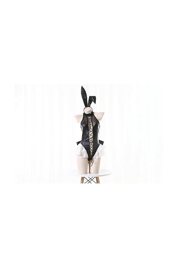 Générique Anime Sexy Femmes Gothique Combinaison en Cuir Verni Cosplay Bunny Girl Costume L, Noir 