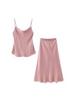 Jupe dété Ensemble Deux Pièces Lingerie en Satin de Soie Haut à Bretelles en Soie + Jupe Midi Trapèze en Satin Ensemble-Top-