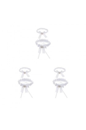 Lot de 2 anneaux porte-jarretelles en dentelle pour femme Blanc 33 cm