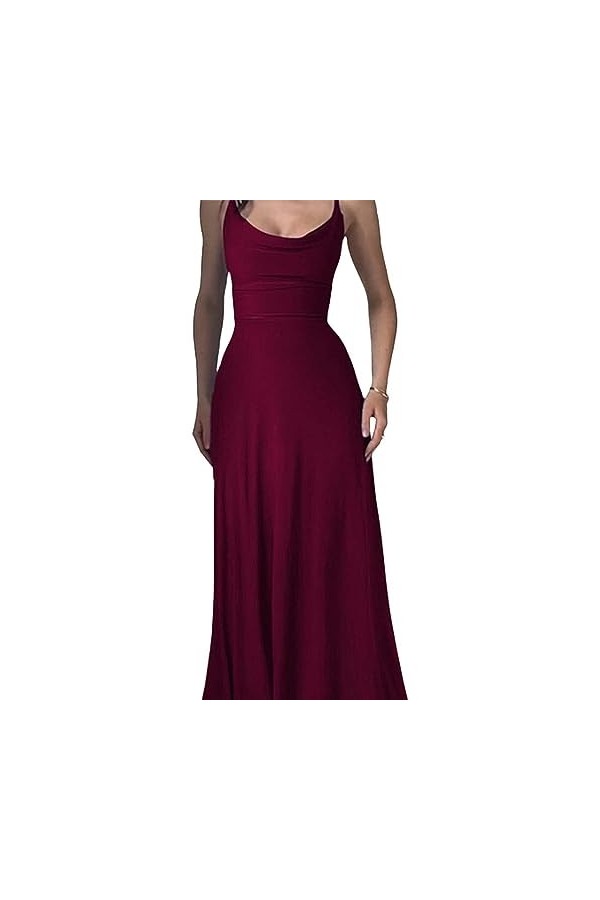 GuyAna Robe Maxi drapée avec Soutien-Gorge intégré, Robe Sexy dété de Couleur Unie à col Rond et à la Taille Yellow,S 