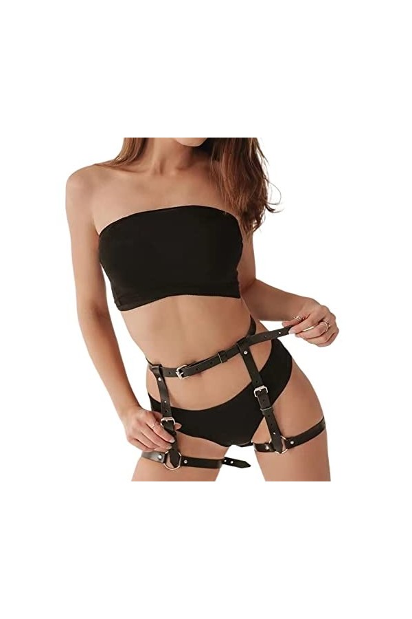 Ensemble Baju Zirah Wanita Sabuk jarretière Kulit Pakaian Dalam Tubuh Seksi Pakaian Gotik Sabuk jarretière Jimat BDSM Rave C