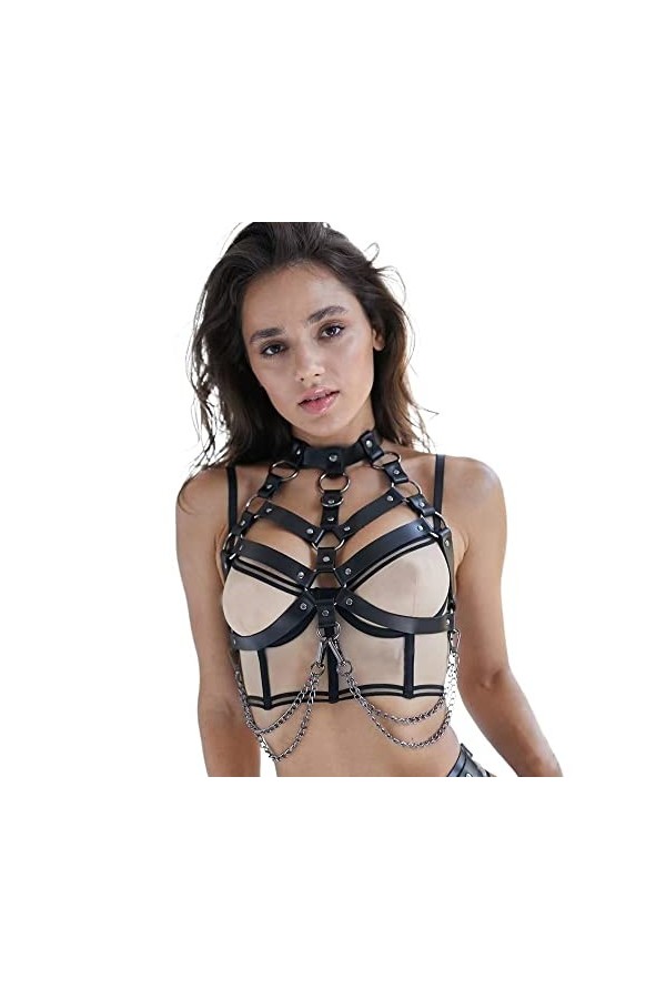 Ensemble Baju Zirah Wanita Sabuk jarretière Kulit Pakaian Dalam Tubuh Seksi Pakaian Gotik Sabuk jarretière Jimat BDSM Rave C