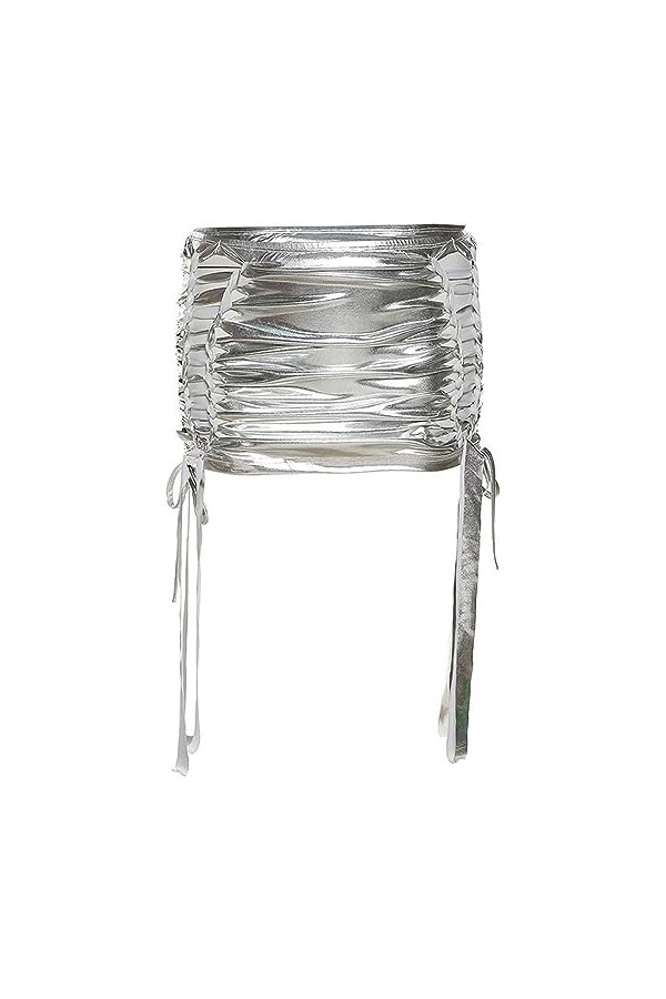 Mini Jupe Métallisée Brillante pour Femmes Côté Sexy évider Jupes De Pansement Liquide Look Humide Froncé Moulante Nuit Clubw