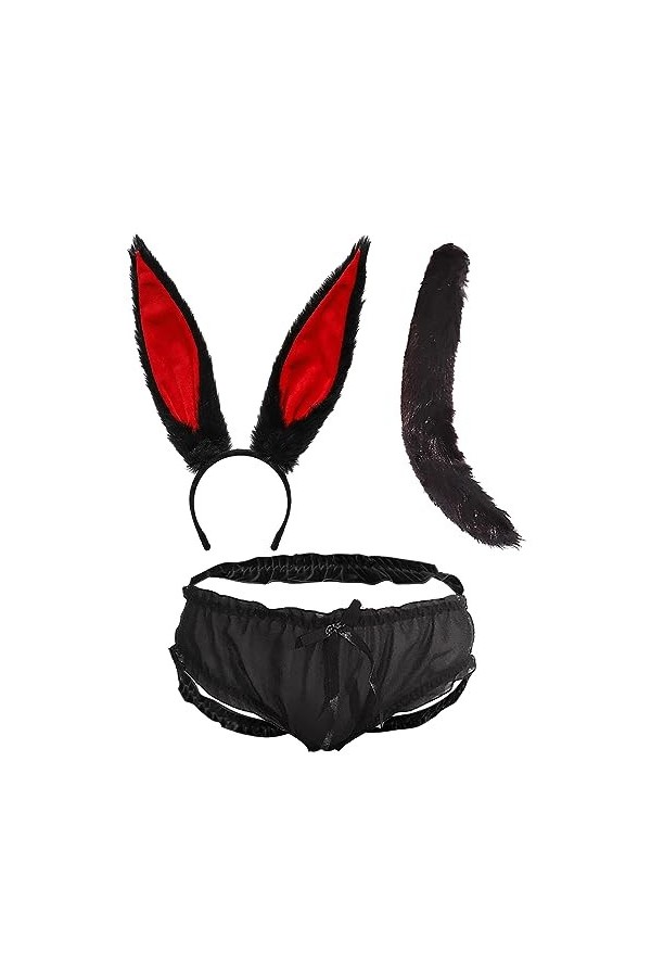 NICEYAE - Costume de lapin sexy - Serre-tête et string avec queue en peluche - Jeu de rôle - Pour Noël, Pâques, cosplay, fête
