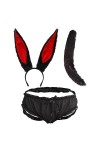 NICEYAE - Costume de lapin sexy - Serre-tête et string avec queue en peluche - Jeu de rôle - Pour Noël, Pâques, cosplay, fête