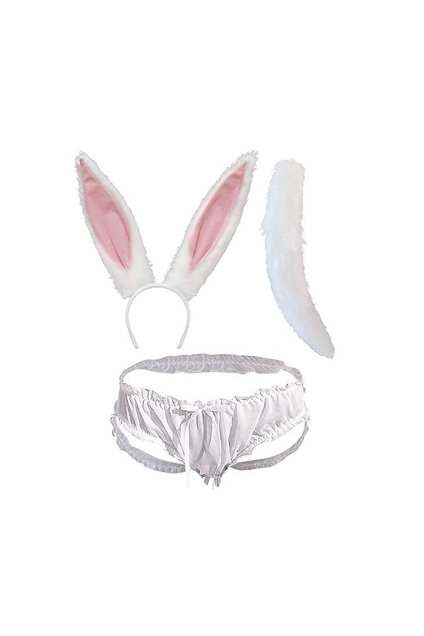 NICEYAE - Costume de lapin sexy - Serre-tête et string avec queue en peluche - Jeu de rôle - Pour Noël, Pâques, cosplay, fête