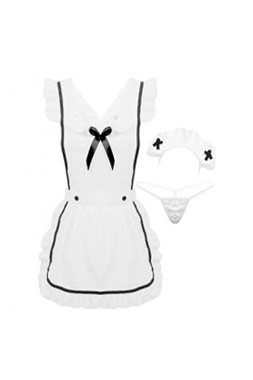 Womens Femme Lingerie Sexy Hot Parties Maid Dress Up Retro Tablier Cuisine Cuisine Nettoyage Robe Cosplay Costume Sexy avec S