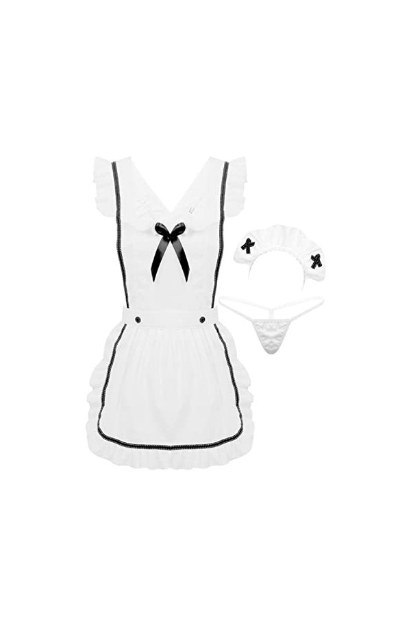 Womens Femme Lingerie Sexy Hot Parties Maid Dress Up Retro Tablier Cuisine Cuisine Nettoyage Robe Cosplay Costume Sexy avec S