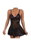 SHANHE Sexy Lingerie Women Lace Night Dress Eyelash Strap V-Neck Sexy Nightie Transparent Mesh Underwear Erotic Backless Slee