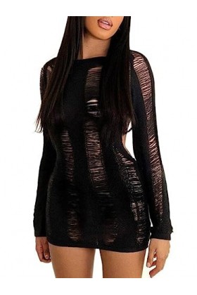 Gaun Pendek Potongan Rajutan Seksi 2022 Gaun Mini Bungkus Leher Bulat Lengan Panjang Tanpa Punggung Musim Semi Musim Panas St