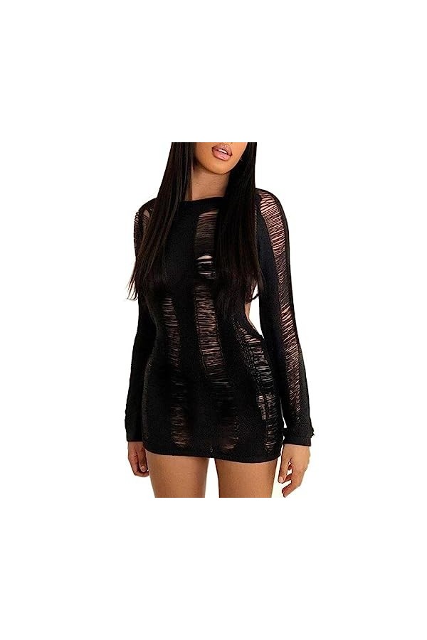 Gaun Pendek Potongan Rajutan Seksi 2022 Gaun Mini Bungkus Leher Bulat Lengan Panjang Tanpa Punggung Musim Semi Musim Panas St