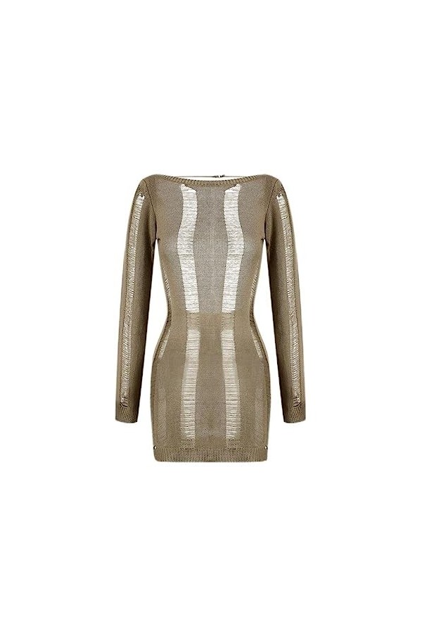 Gaun Pendek Potongan Rajutan Seksi 2022 Gaun Mini Bungkus Leher Bulat Lengan Panjang Tanpa Punggung Musim Semi Musim Panas St