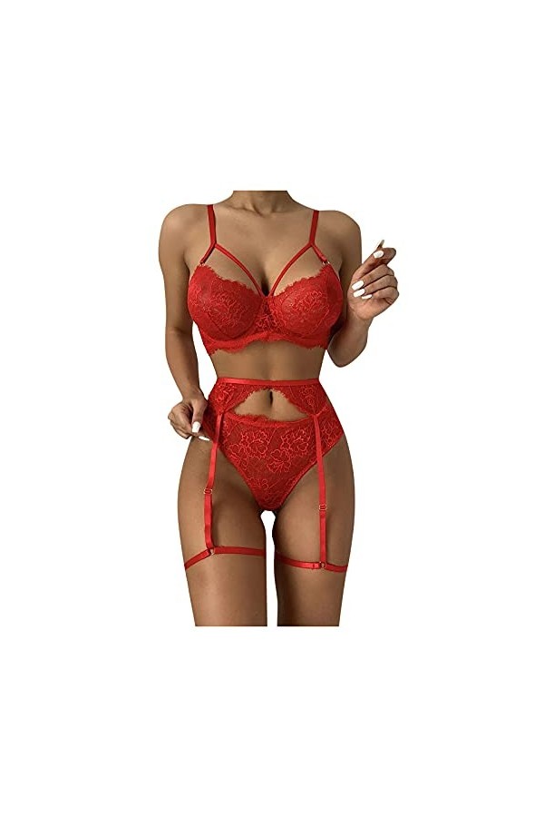 Ensemble de lingerie érotique pour femme Sexy Sexy Licol Dentelle Sexy Collants Dentelle Mode Anneau Sous-vêtements Sexy Femm