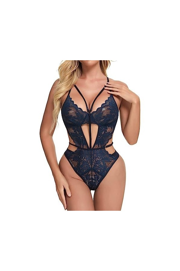 Combinaison en Dentelle Dos Nu Femme sous-vêtement Sexy Transparent Femme Combinaison Creuse en Une Pièce Femme Combinaison T