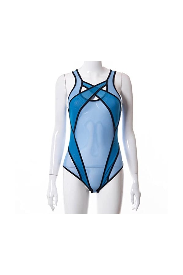 EshAls Gaze transparente Femmes Sous-vêtements Perspective Creux Serré Body Lingerie Femme-bleu-206,L