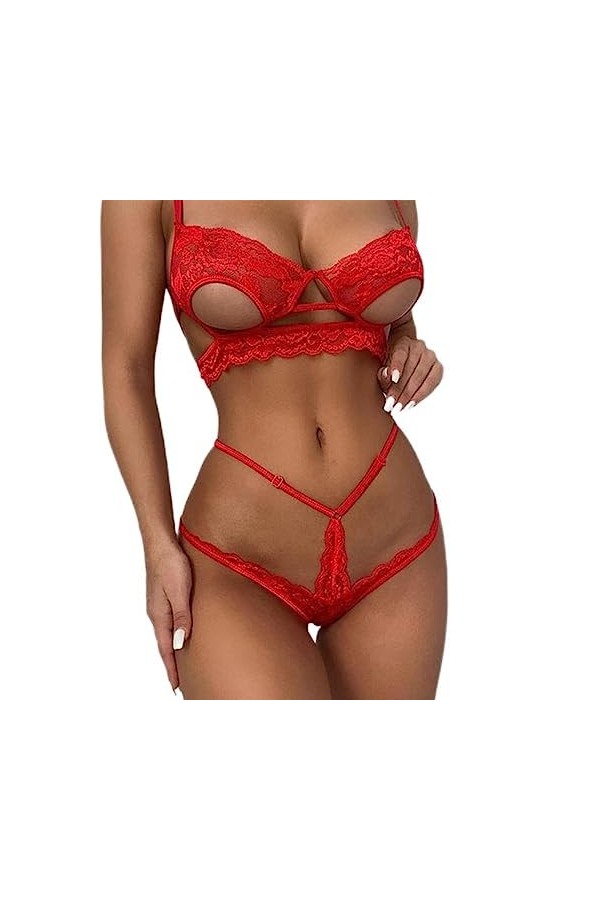 WEITING Luxe Valentine Femmes Cils Respirant Découpe Sling Transparent Serré Sexy Dentelle Rouge Sexy Chemises pour Femmes Fê