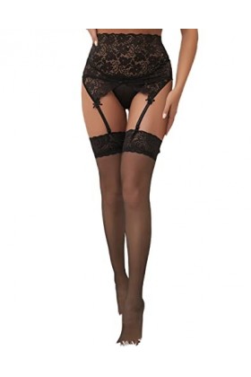 comeondear Femme Porte-Jarretelle Ensemble avec Bas avec 4 Pinces Réglable Taille Haute Guepiere Jarretelle Dentelle Lingerie