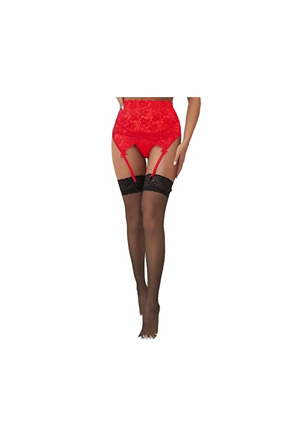 comeondear Femme Porte-Jarretelle Ensemble avec Bas avec 4 Pinces Réglable Taille Haute Guepiere Jarretelle Dentelle Lingerie