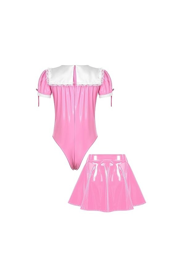 Agoky Déguisement Soubrette Sexy Homme Body String Costume Sexy Serveur Maid Sissy Bodysuit En Similicuir Wetlook Lingerie Co