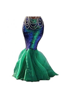 HARRI Femmes Sexy Sirène Halloween Costume Mascarade Soirée Paillettes Basque Robe Large, Vert 