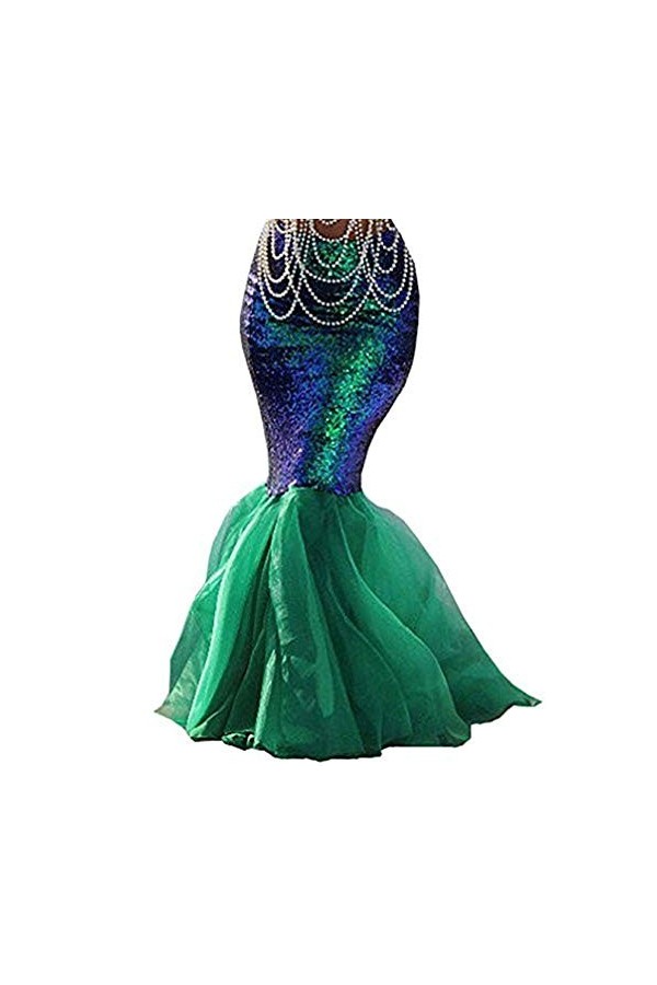 HARRI Femmes Sexy Sirène Halloween Costume Mascarade Soirée Paillettes Basque Robe Large, Vert 