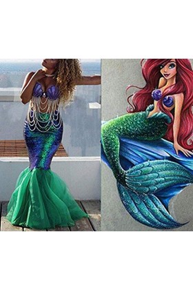 HARRI Femmes Sexy Sirène Halloween Costume Mascarade Soirée Paillettes Basque Robe Large, Vert 