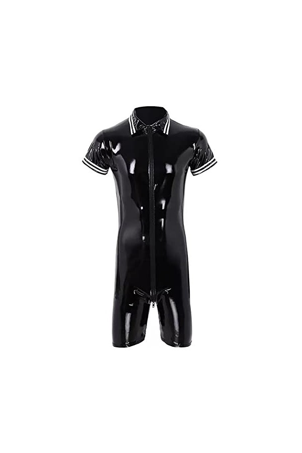 AIEOE Combinaison pour homme en cuir verni PVC avec longue fermeture éclair sexy, Noir 02, XXL