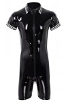 AIEOE Combinaison pour homme en cuir verni PVC avec longue fermeture éclair sexy, Noir 02, XXL