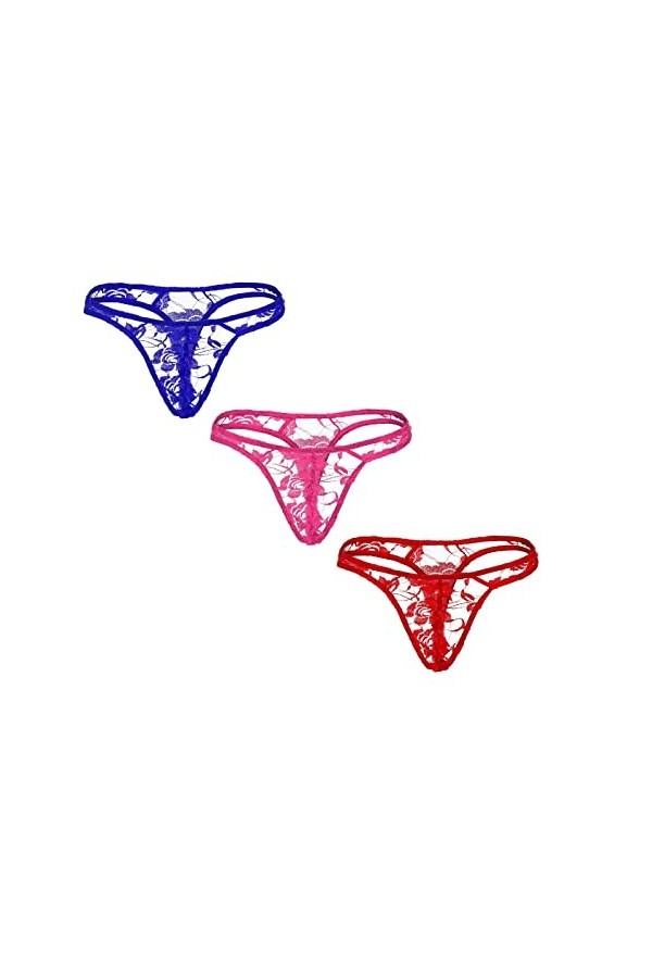 Seoilty 1PC Homme String Sexy sous-vêtements Transparent Slip en Dentelle pour Hommes Bout à Bout Ouvert Bas Sissy Culottes C