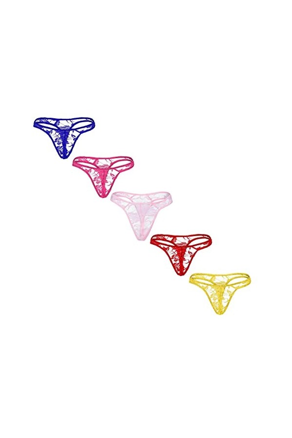 Seoilty 1PC Homme String Sexy sous-vêtements Transparent Slip en Dentelle pour Hommes Bout à Bout Ouvert Bas Sissy Culottes C