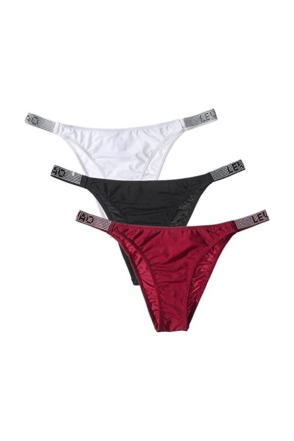 Levao Culotte String Femme, Strass Tangas Lingerie Sexy Taille Basse Strings sous-vêtement, 6-per Pack